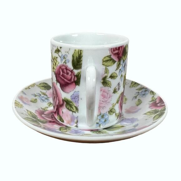 El Ganador Porcelain Floral 2 oz Demitasse Cup Saucer Pink Roses Small 2" Tall - Picture 4 of 13